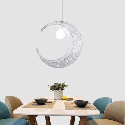 Aluminum Steel Moon-Like Hanging Lamp Modernist 1 Bulb Gold/Silver Finish Pendant Light Kit