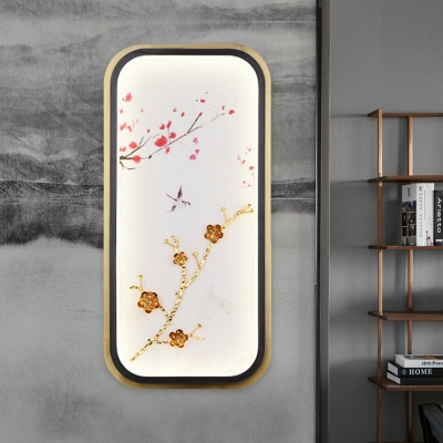 Artistry Plum Branch Wall Mural Lamp Aluminum Gallery Square/Rectangle LED Sconce Light Fixture in Gold