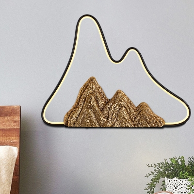 Asia Mountain Resin Mural Lamp LED Flush Mount Wall Sconce Light in Black and Gold