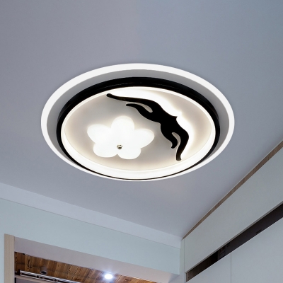 Black Circle Ultra-Thin Flushmount Modernism Acrylic LED Ceiling Light Fixture with Flower Pattern