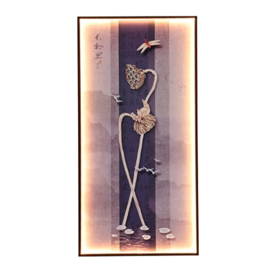 Black Rectangle LED Wall Mural Light Chinese Aluminum Wall Mount Lighting with Lotus/Dragonfly Pattern