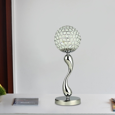 Crystal Ball Shade Table Lamp Contemporary Study Room LED Nightstand Light with Twisted Base in Chrome