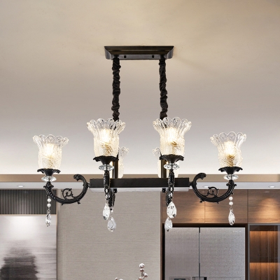 Crystal Bell Island Light Fixture Modern 6 Bulbs Restaurant Ceiling Pendant Lamp in Black