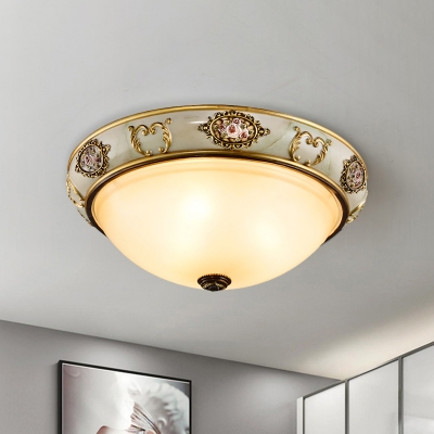 Dome Corridor Flush Ceiling Light Classic Opal Glass 3 Lights Gold Flushmount Lighting