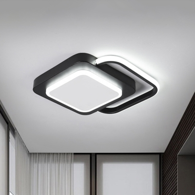 Dual Rhombus Small Iron Flushmount Modern Black LED Flush Ceiling Light in Warm/White Light for Corridor