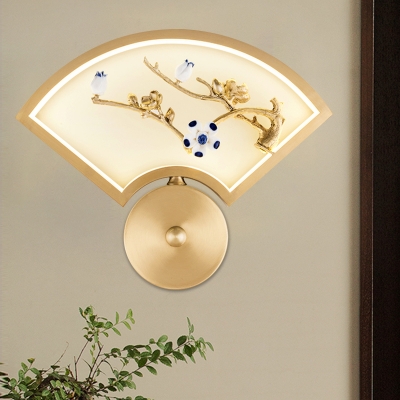 Fan-Shape Wall Mounted Light Chinese Metal Gold Finish LED Branch Wall Mural Lamp