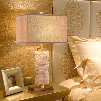 Flaxen 1 Light Stone Nightstand Light Warehouse Fabric Rectangular Shade Table Lamp