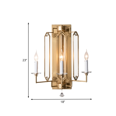 Gold Candelabra Sconce Light Fixture Countryside Metal 1 Light Corridor Crystal Wall Lamp