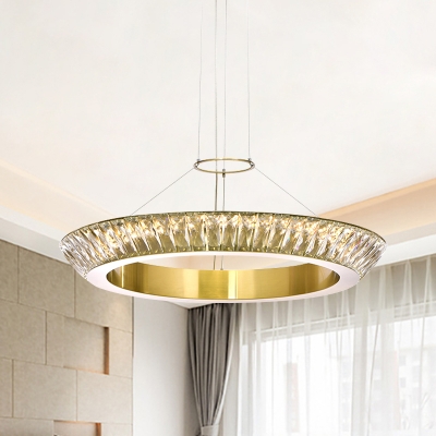 Gold Hoop Chandelier Light Fixture Minimalistic Inlaid Crystal Dining Room LED Pendant Lamp