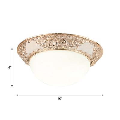 Gold LED Flushmount Lighting Traditional Cream Glass Dome Shade Flush Mounted Lamp Fixture in White/Warm Light