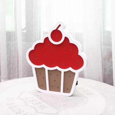 Ice Cream Baby Room Wall Lamp Wood Cartoon Battery Operated LED Table Light in Red-Brown