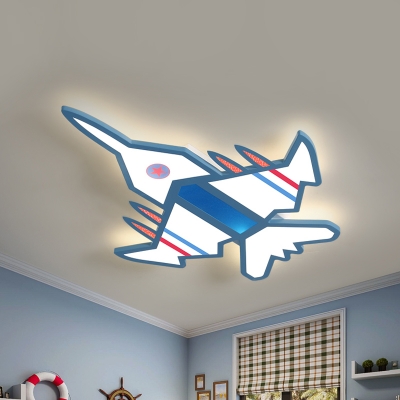 Kids Aircraft Flush Ceiling Light Fixture Acrylic Playroom LED Flush Mount Lighting in Blue/White