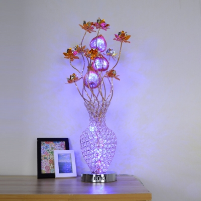 Lotus and Vase Bedroom Nightstand Light Art Deco LED Aluminum Night Table Lamp in Gold