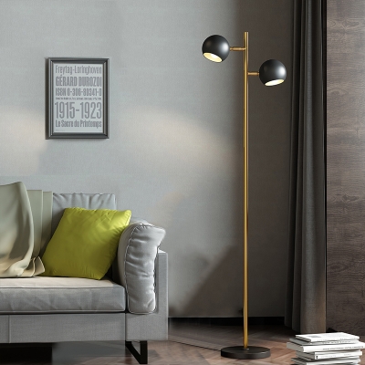 Metallic Domed Standing Floor Light Modernism 2 Heads Living Room Floor Lamp in Black