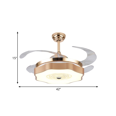 Metallic Flower-Like 4-Blade Fan Lamp Contemporary LED Gold Semi Mount Lighting, 42