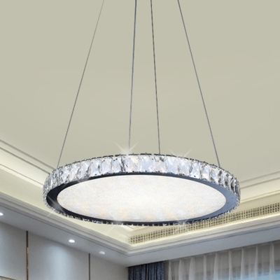 Minimal Round Hanging Lighting Crystal Block Living Room LED Chandelier Lamp Fixture in Stainless-Steel