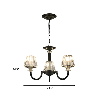 Modern 3/6 Lights Hanging Chandelier with Crystal Block Shade Black Finish Cone Pendulum Lamp