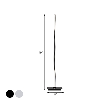 Modern Spiral Line Floor Lighting Acrylic LED Bedroom Standing Floor Lamp in Silver/Black, White/Warm/Natural Light