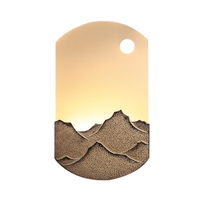 Mountain Tea Room Wall Mural Lighting with Oval Design Acrylic LED Asian Wall Sconce Lamp Fixture in Silver/Brown