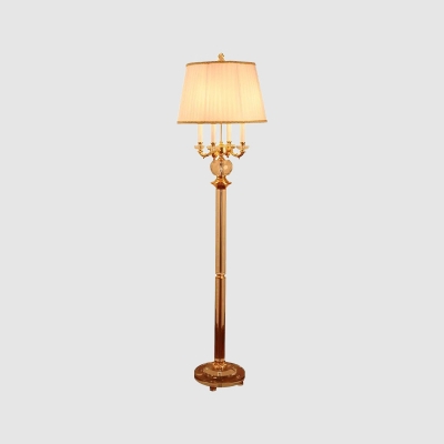 Plated Fabric Drum Shade Floor Light Modernist Single Beige Floor Standing Lamp for Living Room