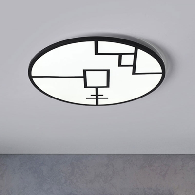 Round Metallic Flush Mounted Light Minimalist White/Black Finish LED Patterned Flush Lamp Fixture