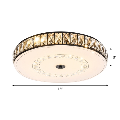 Round/Square Beveled Crystal Flush Light Simplicity Bedroom LED Close to Ceiling Lamp in Black-White