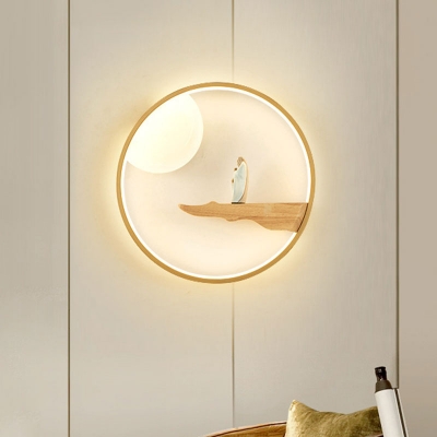 Saint Mural Light Fixture Asian Wood Living Room Decorative LED Wall Lighting in Black/Beige