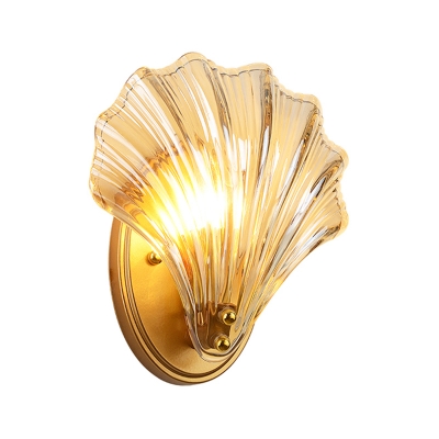 Shell Shape Clear Glass Wall Sconce Light Tradition 1 Light Bedroom Wall Lamp Fixture in Gold/Black