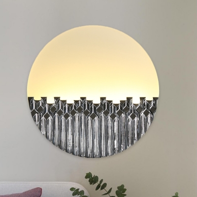 Silver/Blue Fence LED Wall Mural Lamp Minimalist Acrylic Moon Shaped Sconce Light Fixture