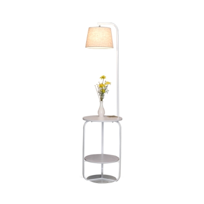 Tapered Fabric Floor Standing Lamp Nordic Single-Bulb Black/White Floor Light with Layered Table for Living Room