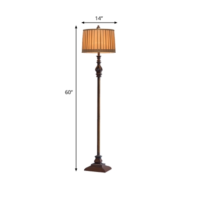 Traditional Drum Stand Up Light Plated Fabric 1 Light Living Room Wood Floor Standing Lamp in Dark Coffee