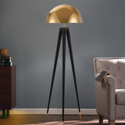 Tripod Floor Lamp Postmodern Metal 1 Light Living Room Standing Floor Light with Semicircle Shade in Black and Gold