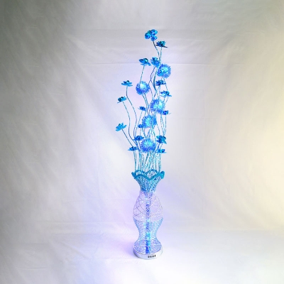 Vase and Lotus Drawing Room Floor Light Art Deco Aluminum Wire LED Blue Standing Floor Lamp