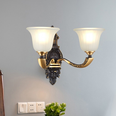 Vintage Bell Shade Up Wall Lighting 1/2-Bulb Opal Glass Wall Mounted Lamp in Black-Gold