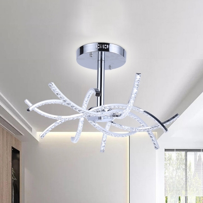 Waving Linear Chandelier Lighting Modernist Crystal Block LED Chrome Ceiling Hang Fixture