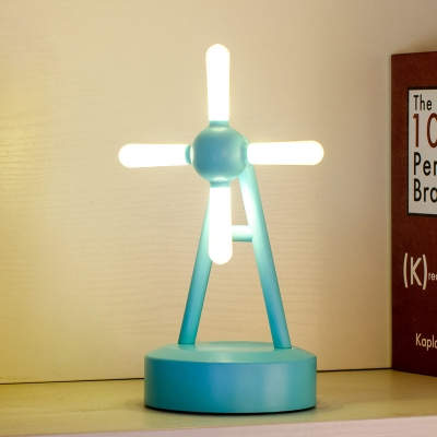Windmill LED Table Lamp Cartoon Acrylic Kids Bedside USB Music Night Light in Blue/Pink