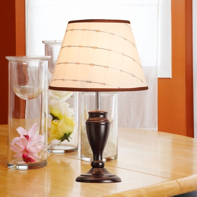 1-Light Fabric Table Lamp Countryside Brown Geometric/Rose/Lines Pattern Sitting Room Night Stand Light