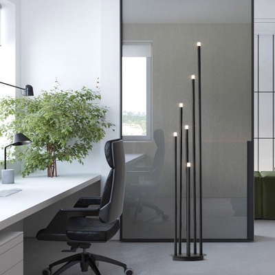 6-Tube Floor Standing Light Modernist Metal LED Black Tree Floor Lamp for Living Room