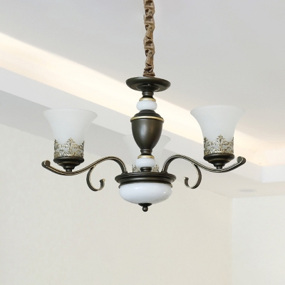 Black 3/8/6 Lights Chandelier Pendant Lamp Vintage White Frosted Glass Bell Up Hanging Light Kit