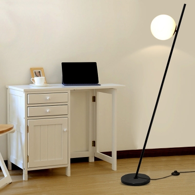 Black Leaning Floor Light Minimalistic 1 Head Iron Stand Up Lamp with Foot Switch and Globe Milk Glass Shade