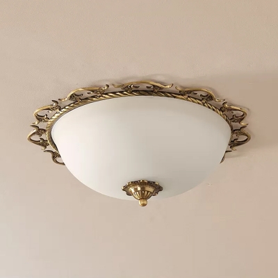 Brass Finish 3/5 Heads Ceiling Flush Mount Vintage White Frosted Glass Domed Flush Light Fixture