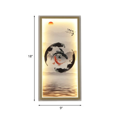Carp Fishes LED Mural Wall Light Kit Chinese Aluminum Black and Red Sconce Lighting for Living Room