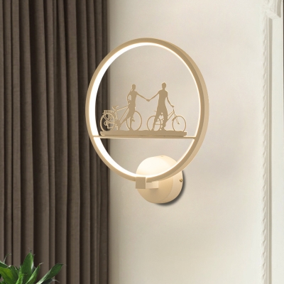 Couple/Tower Wall Mounted Light Fixture Nordic Metal Bedroom LED Ring Wall Lamp in White/Black