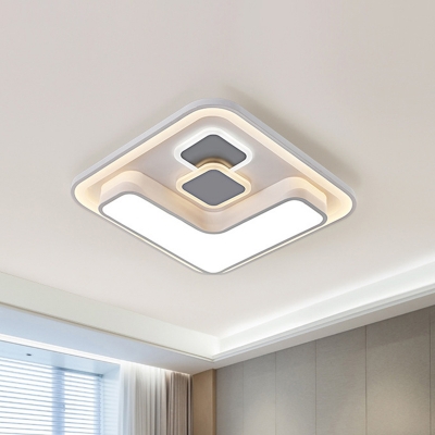 Creative Modern LED Flush Mount Lighting White Square Close to Ceiling Lamp with Acrylic Shade
