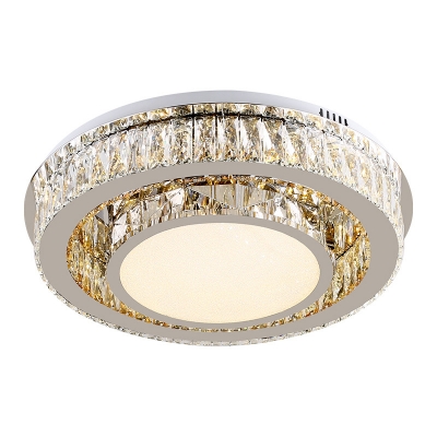 Crystal Circular LED Flush Light Minimalistic Bedroom Ceiling Mount Lamp in Nickel