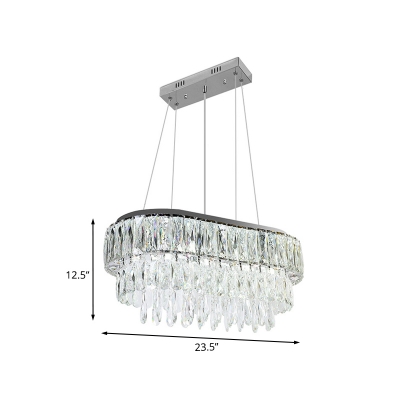 Crystal Prism Rectangle Island Light Fixture Modernism 11-Bulb LED Pendulum Lamp in Silver