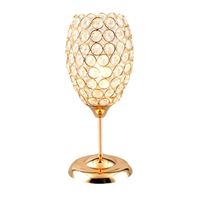 Cup Shaped Nightstand Light Modernist Crystal Encrusted 1-Bulb Gold Finish Desk Lamp