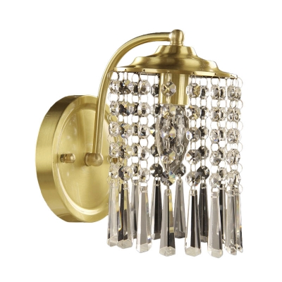 Cylindrical Bedside Wall Lighting Ideas Postmodern Crystal Strand 1 Head Brass Sconce Light