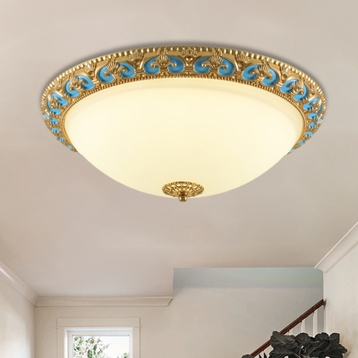 Domed Shade Opal Glass Flushmount Light Countryside LED Bedroom Ceiling Flush in Gold, 12.5