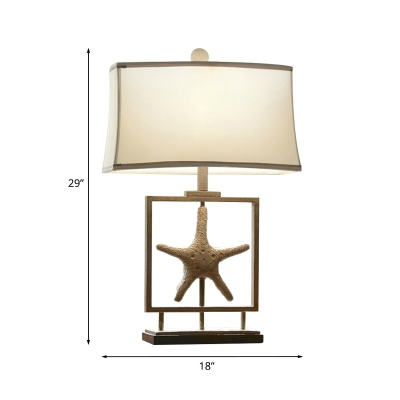 Fabric White Nightstand Lamp Rectangular Single Light Traditional Table Lamp with Starfish Decor